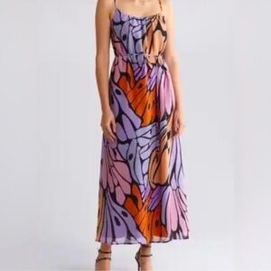 Sam Edelman Butterfly Print Maxi Dress Large Spring Summer Resort